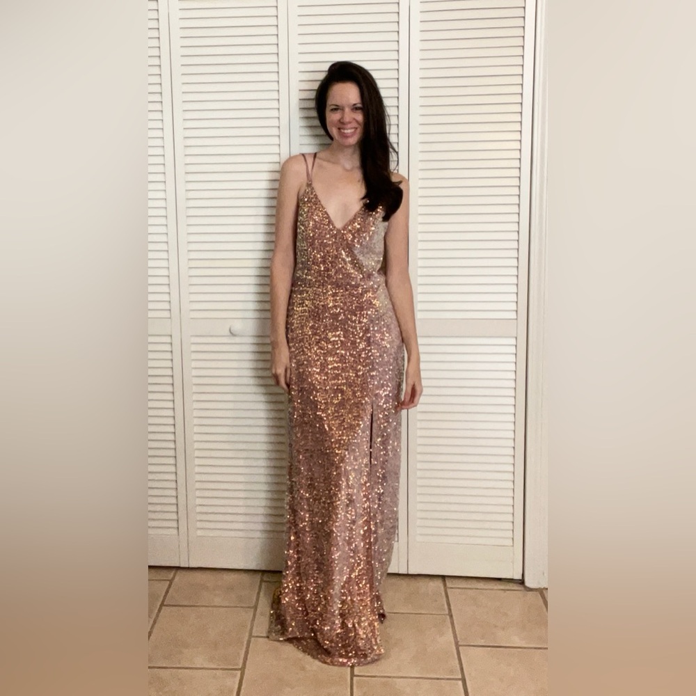 Mauve/Pink Sequin & Velvet Floor-Length Gown - image 2